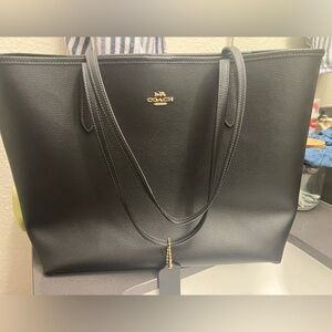 Coach Tote-Large Black with burgundy inside
